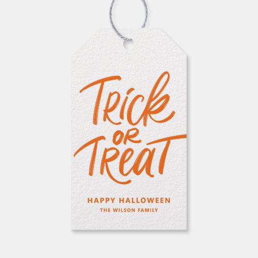 Oranje Trick or treat Hand Lettering Halloween Cadeaulabel (Achterkant)