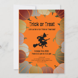 Oranje Trick or treat Spooky Flying Witch Pumpkins Feestdagenkaart