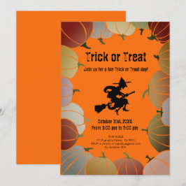 Oranje Trick or treat Spooky Flying Witch Pumpkins Feestdagenkaart