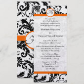 Oranje trim Black en White Damask Wedding Invite Kaart (Voorkant / Achterkant)