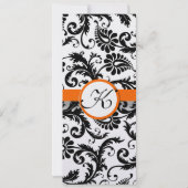 Oranje trim Black en White Damask Wedding Invite Kaart (Achterkant)