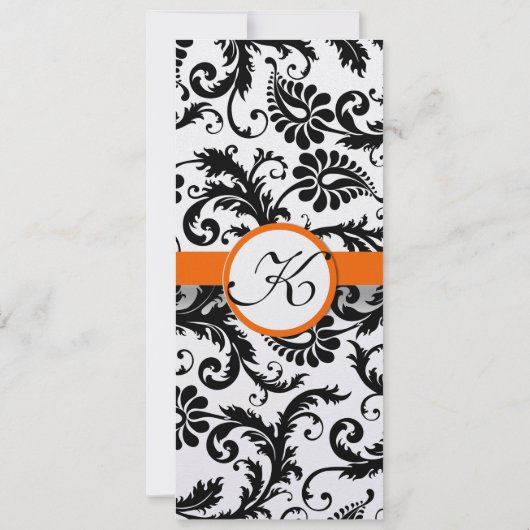 Oranje trim Black en White Damask Wedding Invite Kaart (Achterkant)