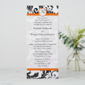 Oranje trim Black en White Damask Wedding Invite Kaart (Staand voorkant)