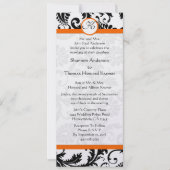 Oranje trim Black en White Damask Wedding Invite Kaart (Voorkant)