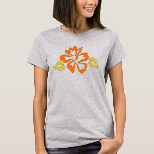 Oranje Tropisch Hawaïaans Hibiscus Bloem bloesem T-shirt (Voorkant)