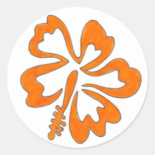 Oranje Tropisch Hibiscus Flower Floral Blossom Ronde Sticker