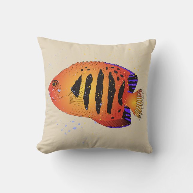 Oranje Tropische Aquarium Kunst voor Flame Angelfi Kussen (Voorkant)