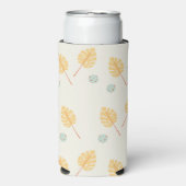 Oranje tropische bladeren op roze seltzer blikjeskoeler (Seltzer Voorkant)