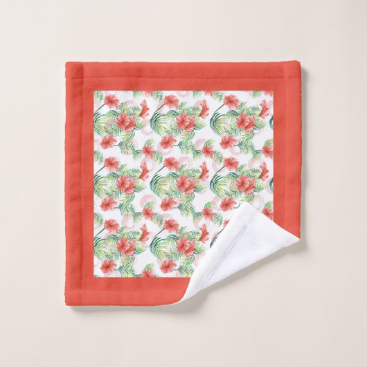 Oranje tropische bloemen bad handdoek (Wasdoekje)