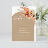 Oranje tropische bloemen terracotta boho arch RSVP kaartje (Staand voorkant)