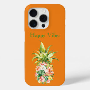 Oranje tropische bloemenananas iPhone 15 pro case