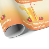 Oranje tropische Drink en aardbeien Verjaardag Cadeaupapier (Rol Hoek)
