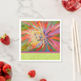 Oranje tropische Floral Lime Green Dot Border Servet