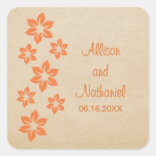 Oranje Tropische Floral Wedding Stickers