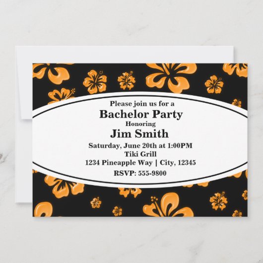 Oranje tropische hibiscus Floral Black uitnodiging (Voorkant)