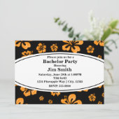 Oranje tropische hibiscus Floral Black uitnodiging (Staand voorkant)