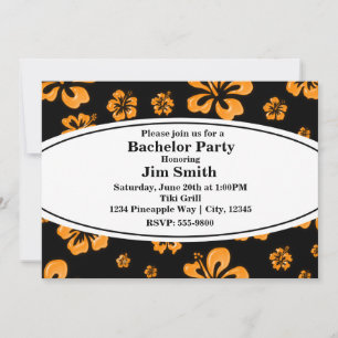 Oranje tropische hibiscus Floral Black uitnodiging