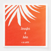 Oranje Tropische Palmblad Zonsondergang Strand Bru Servet (Voorkant)