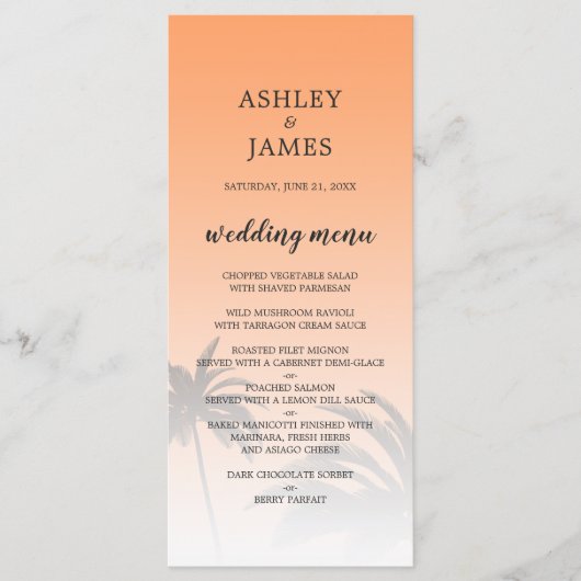 Oranje tropische palmbomen menu (Voorkant)