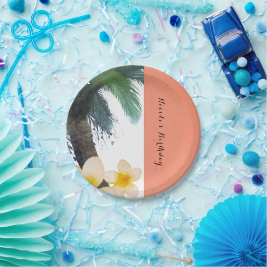 Oranje tropische palmboom en plencyzomer papieren bordje (Feest)