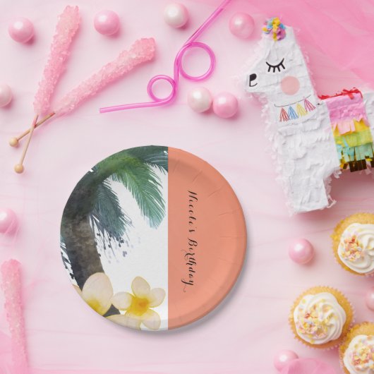 Oranje tropische palmboom en plencyzomer papieren bordje (Feest)