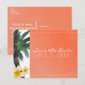 Oranje tropische palmboom & Plumeria Bewaar de dat Aankondigingskaart (Voorkant / Achterkant)