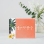 Oranje tropische palmboom & Plumeria Bewaar de dat Aankondigingskaart (Staand voorkant)