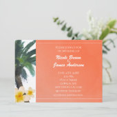 Oranje tropische palmboom & Plumeria Uitnodigingen (Staand voorkant)