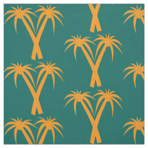 Oranje tropische retro Palm Trees Stof