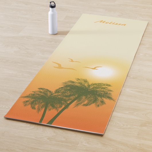 Oranje tropische zomerzon & vogeltjes en palmbomen yogamat (In situ)