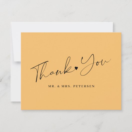 Oranje trouwelegant script bedankkaart (Voorkant)