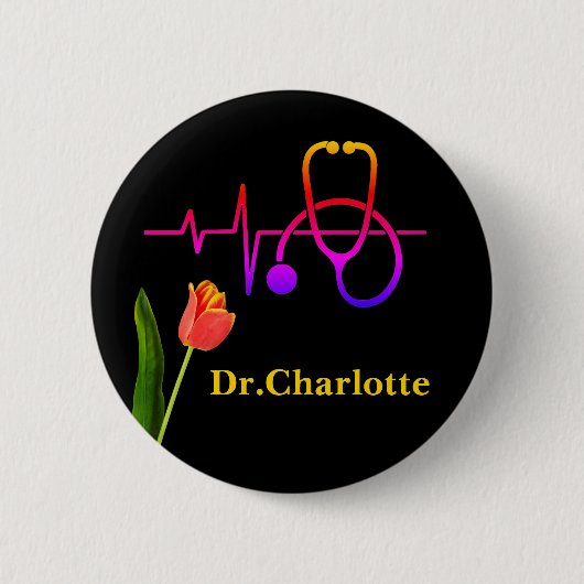 Oranje Tulip Heartbeat Stethoscope Medical Ronde Button 5,7 Cm (Voorkant)