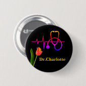 Oranje Tulip Heartbeat Stethoscope Medical Ronde Button 5,7 Cm (Voorkant /achterkant)