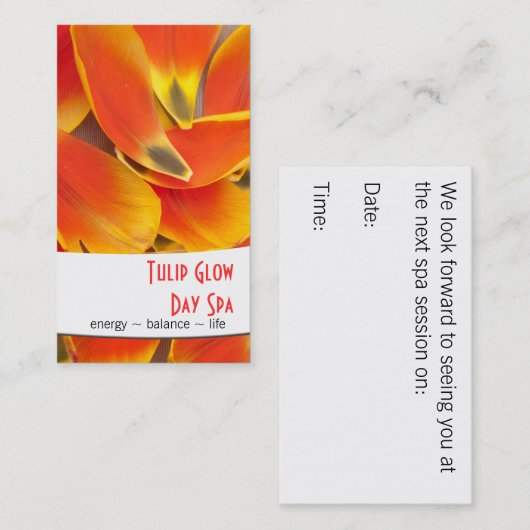 Oranje Tulip Petals Fotograafkaart Afsprakenkaartje (Voorkant / Achterkant)