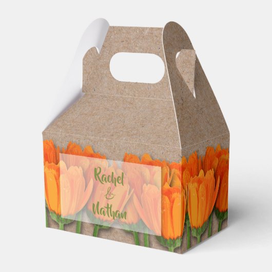 Oranje Tulips Kraft Gable Favor Boxes Bedankdoosjes (Voorkant Zijde)