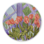 ORANJE TULIPS MET PAARSE DEURKNOB KERAMISCHE KNOP (Voorkant)