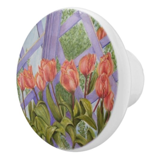 ORANJE TULIPS MET PAARSE DEURKNOB KERAMISCHE KNOP (Rechts)