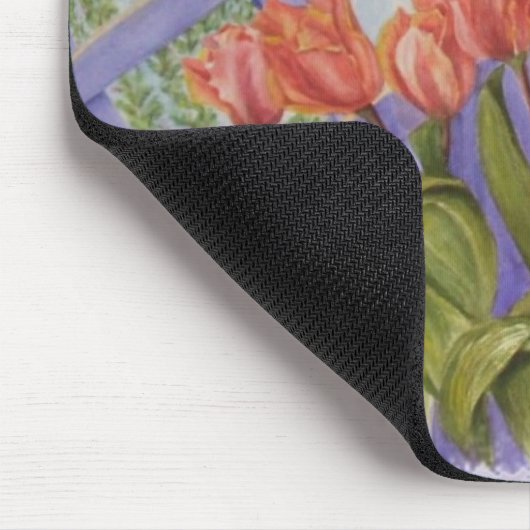 ORANJE TULIPS MET PAARSE LATTICE MOUSEPAD MUISMAT (Hoek)