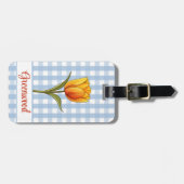 Oranje Tulp, Blauwe Gingham, Op Maat Bagagelabel (Voorkant horizontaal)