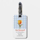 Oranje Tulp, Blauwe Gingham, Op Maat Bagagelabel (Achterkant verticaal)