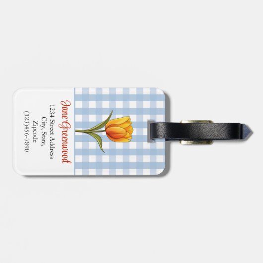 Oranje Tulp, Blue Gingham, Custom Bagagelabel (Achterkant horizontaal)