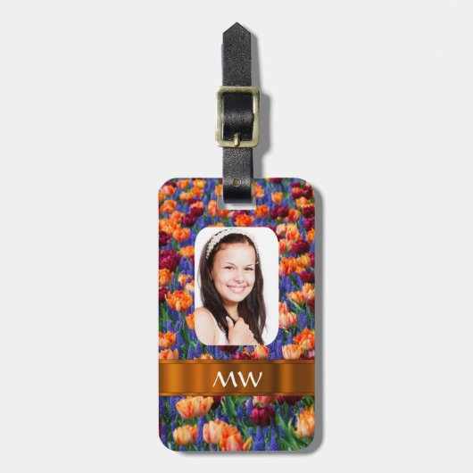 Oranje tulp gepersonaliseerde foto bagagelabel (Voorkant verticaal)