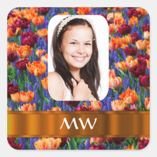 Oranje tulp gepersonaliseerde foto vierkante sticker