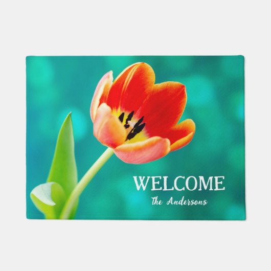 Oranje Tulp op Groen Deurmat (Voorkant)
