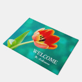 Oranje Tulp op Groen Deurmat (Schuin)