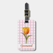 Oranje Tulp, Roze Gingham, Custom Bagagelabel (Voorkant verticaal)