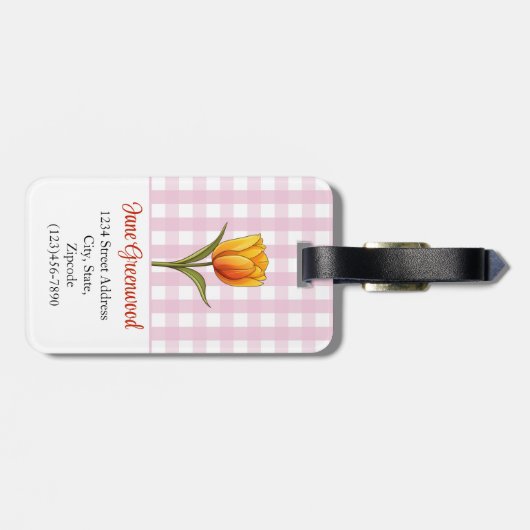 Oranje Tulp, Roze Gingham, Custom Bagagelabel (Achterkant horizontaal)