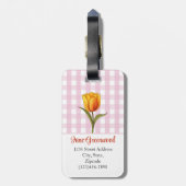 Oranje Tulp, Roze Gingham, Op Maat Bagagelabel (Achterkant verticaal)