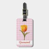 Oranje Tulp, Roze Wit Raster, Custom Bagagelabel (Voorkant verticaal)