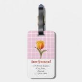 Oranje Tulp, Roze Wit Raster, Op Maat Bagagelabel (Achterkant verticaal)